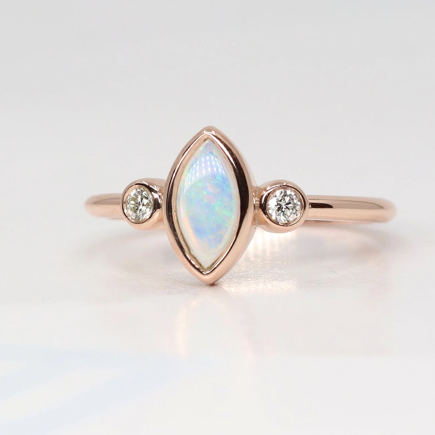 14K MARQUISE OPAL DIAMOND BEZEL RING