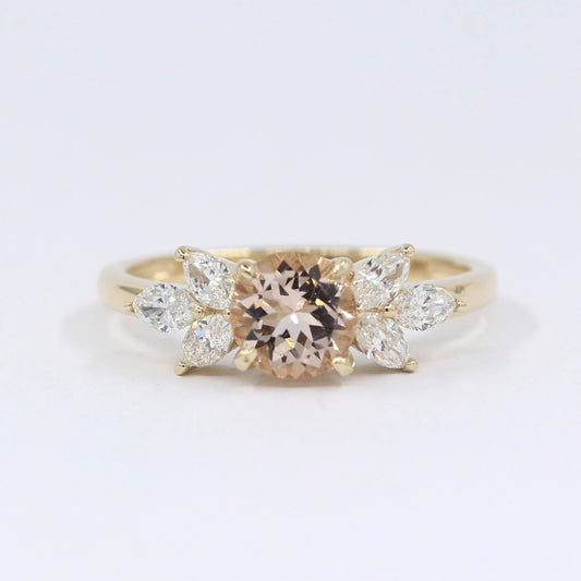 14K MORGANITE MARQUISE DIAMOND RING