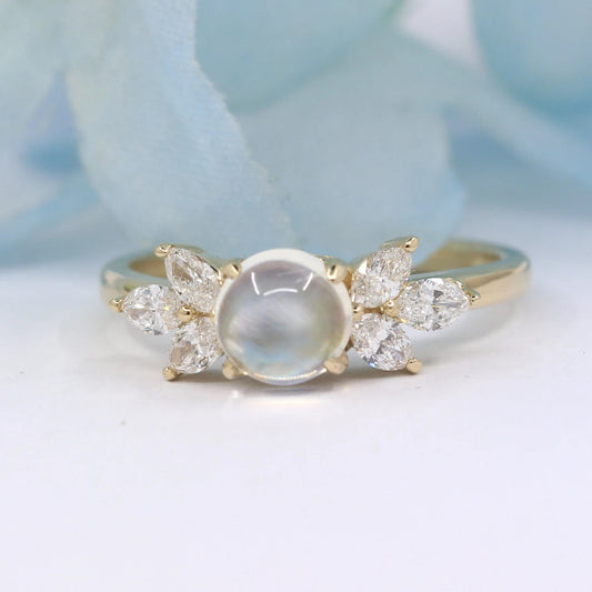 14K MOONSTONE MARQUISE DIAMOND RING