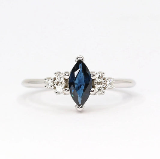 14K MARQUISE SAPPHIRE DIAMOND CLUSTER RING