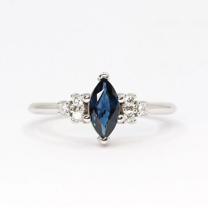 14K MARQUISE SAPPHIRE DIAMOND CLUSTER RING