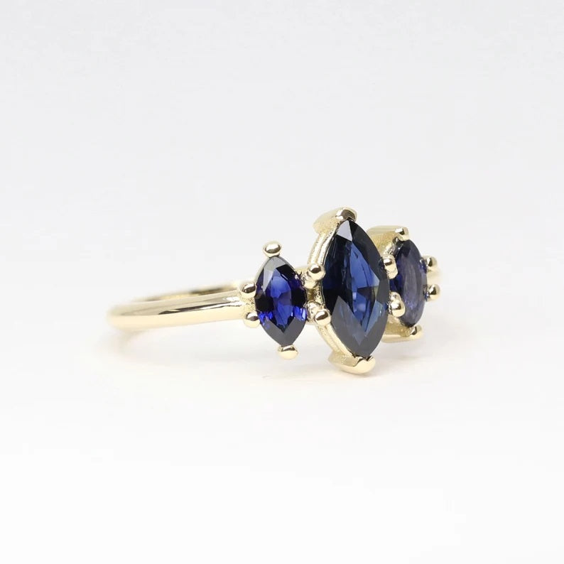 14K 3 MARQUISE SAPPHIRE RING