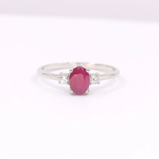 14K OVAL RUBY 0.10CT DIAMOND RING