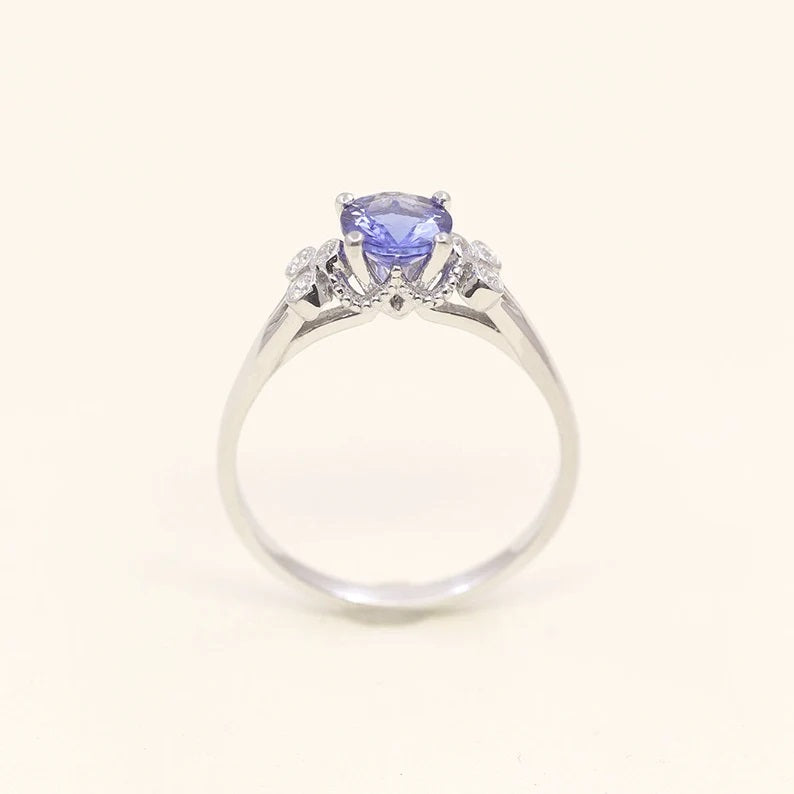 14K ROUND TANZANITE DIAMOND BEZEL CLUSTER RING