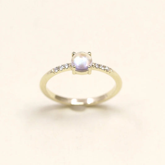 14K ROUND MOONSTONE DIAMOND RING