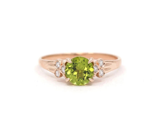 14K ROUND PERIDOT DIAMOND BEZEL CLUSTER RING