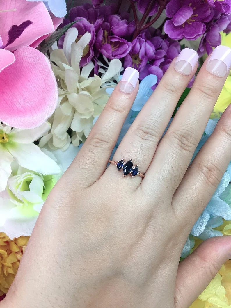 14K 3 MARQUISE SAPPHIRE RING