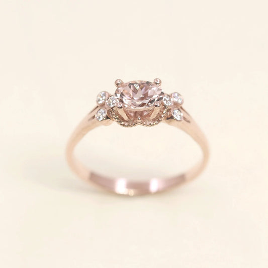 14K OVAL MORGANITE DIAMOND BEZEL CLUSTER RING