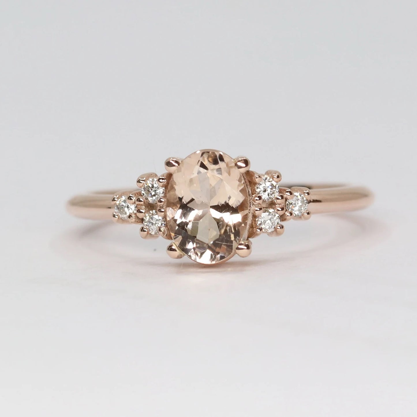 14K OVAL MORGANITE ENGAGEMENT RING. DIAMOND WEDDING RING