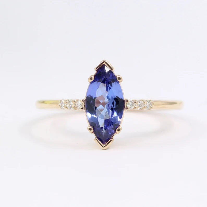 14K MARQUISE TANZANITE DIAMOND RING