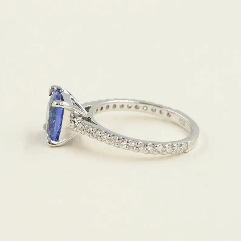 14K CUSHION TANZANITE DIAMOND RING