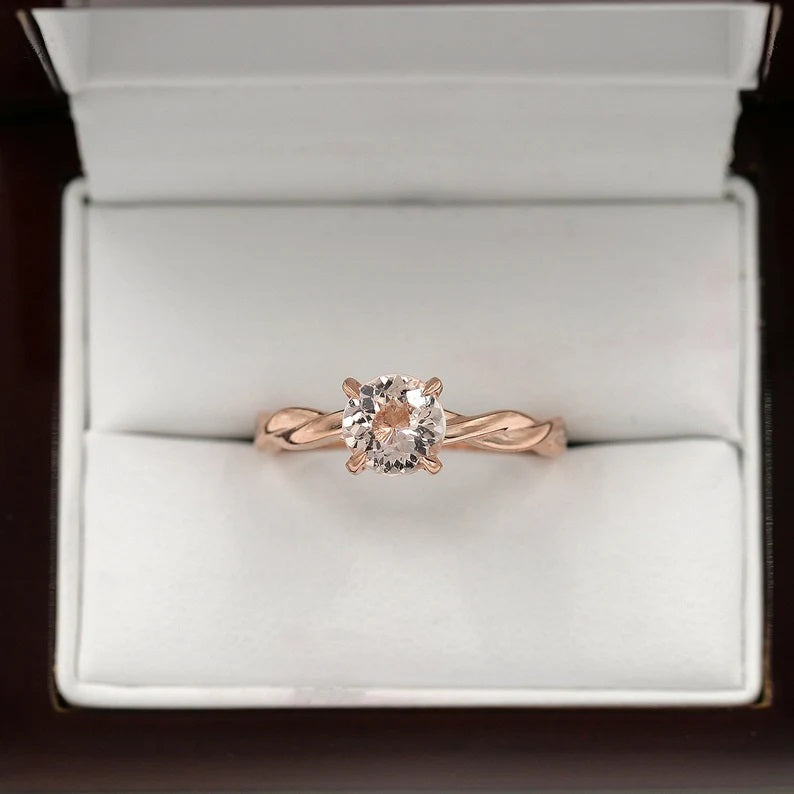 14K MORGANITE TWIST SOLITAIRE RING