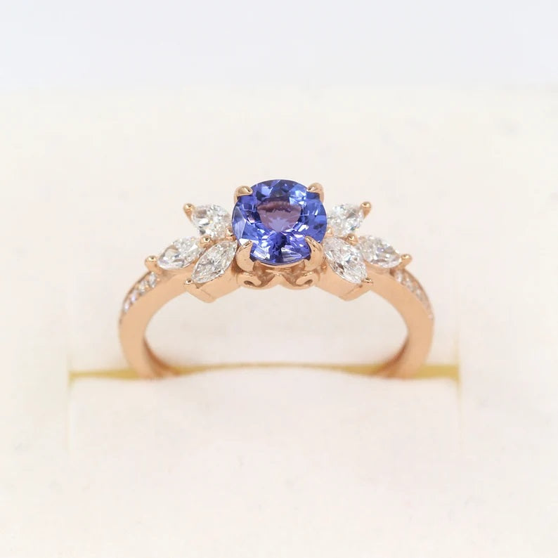 14K TANZANITE MARQUISE DIAMOND CLUSTER RING