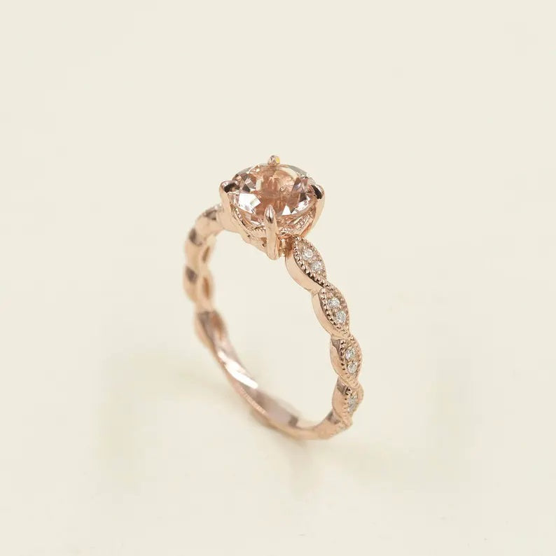 14K MORGANITE DIAMOND ART DECO RING