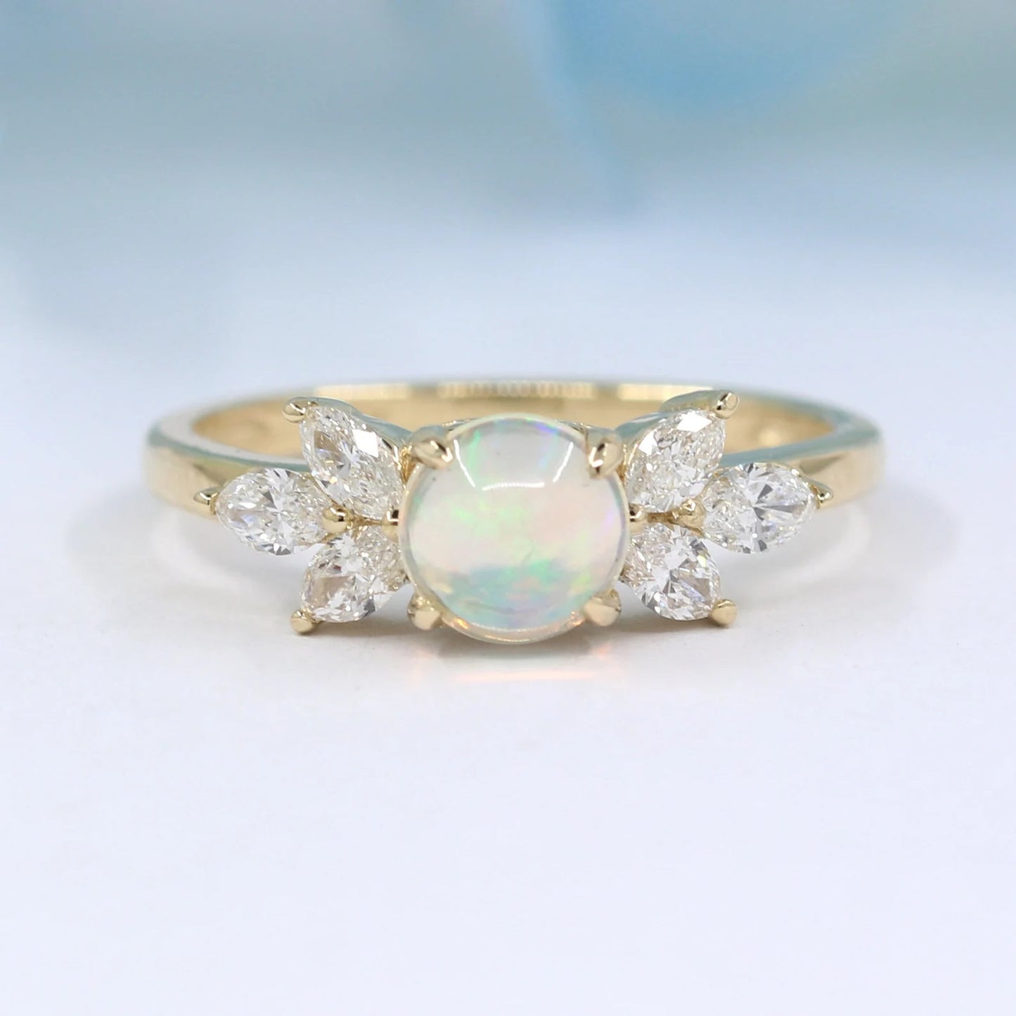 14K OPAL MARQUISE DIAMOND CLUSTER RING