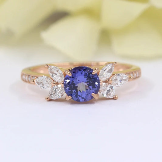 14K TANZANITE MARQUISE DIAMOND CLUSTER RING