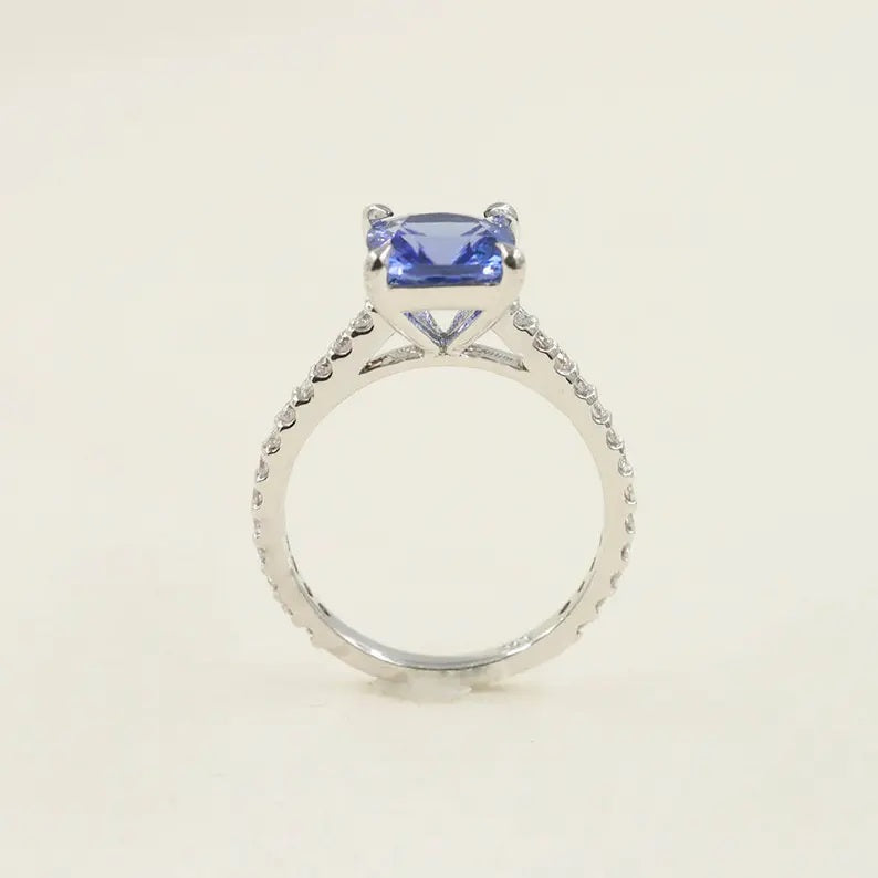 14K CUSHION TANZANITE DIAMOND RING