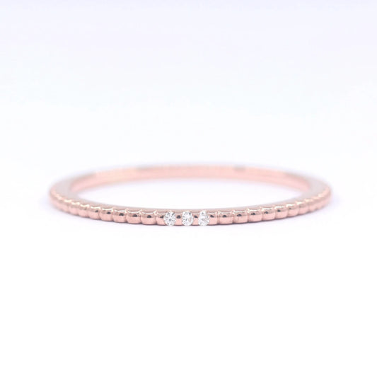 14K 3 DIAMOND BEADED 1.2MM BAND