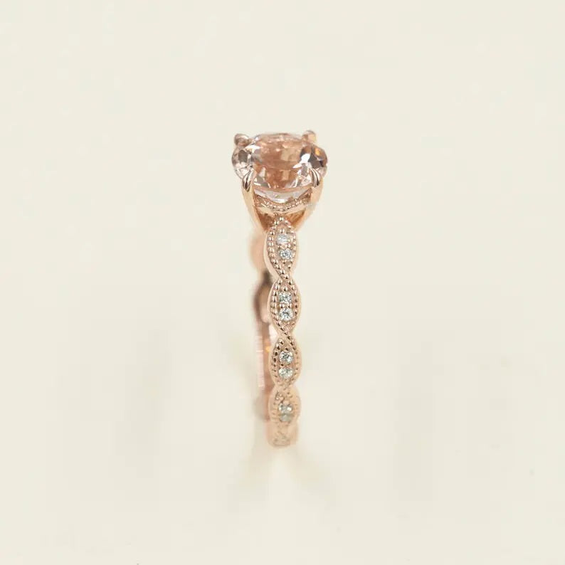 14K MORGANITE DIAMOND ART DECO RING