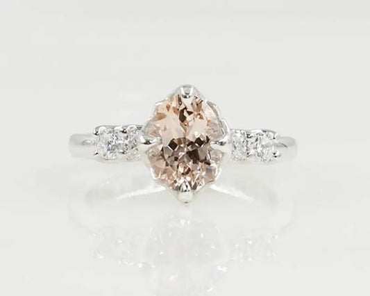 14K OVAL MORGANITE DIAMOND RING