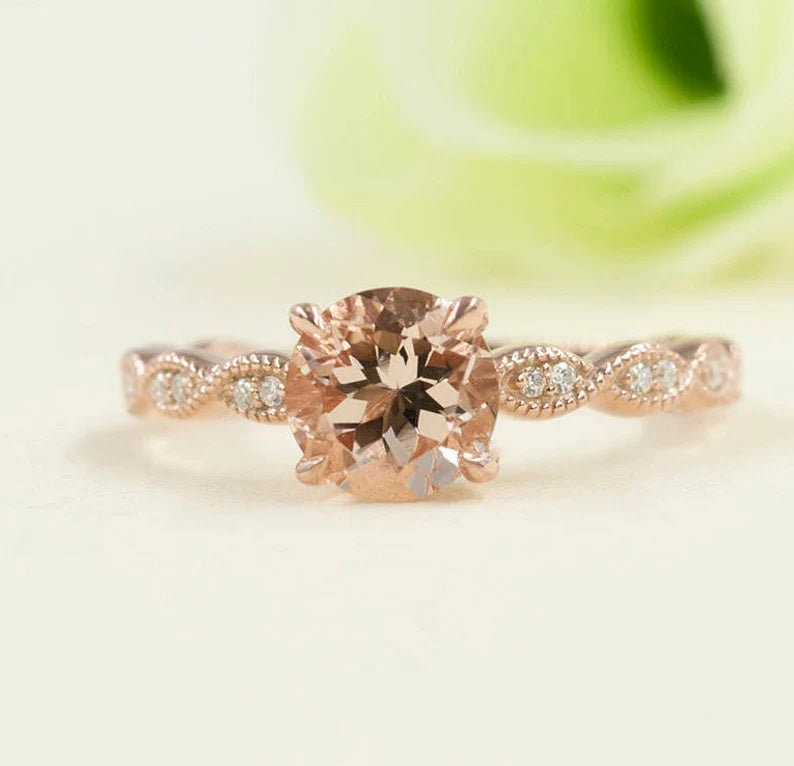 14K MORGANITE DIAMOND ART DECO RING