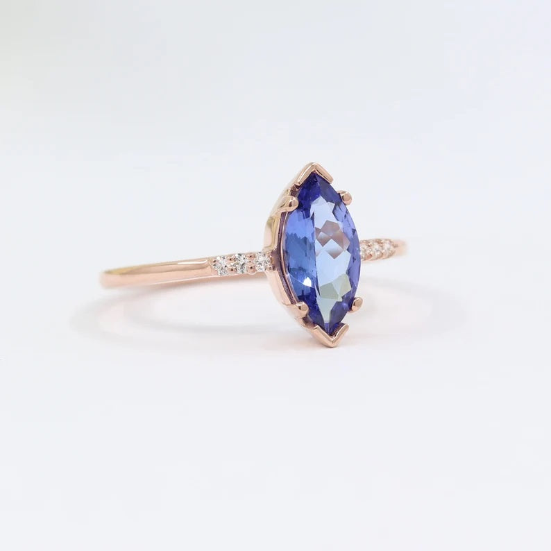 14K MARQUISE TANZANITE DIAMOND RING