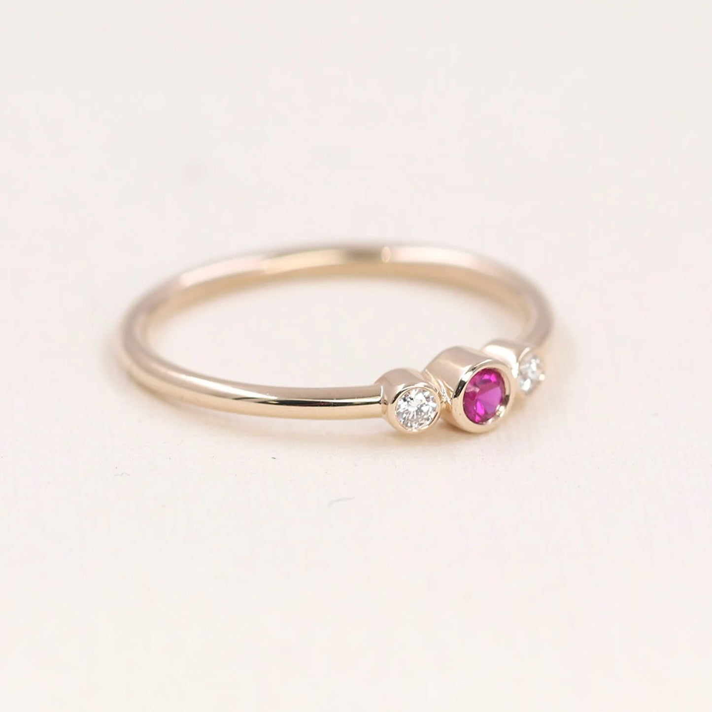 14K RUBY DIAMOND BEZEL RING