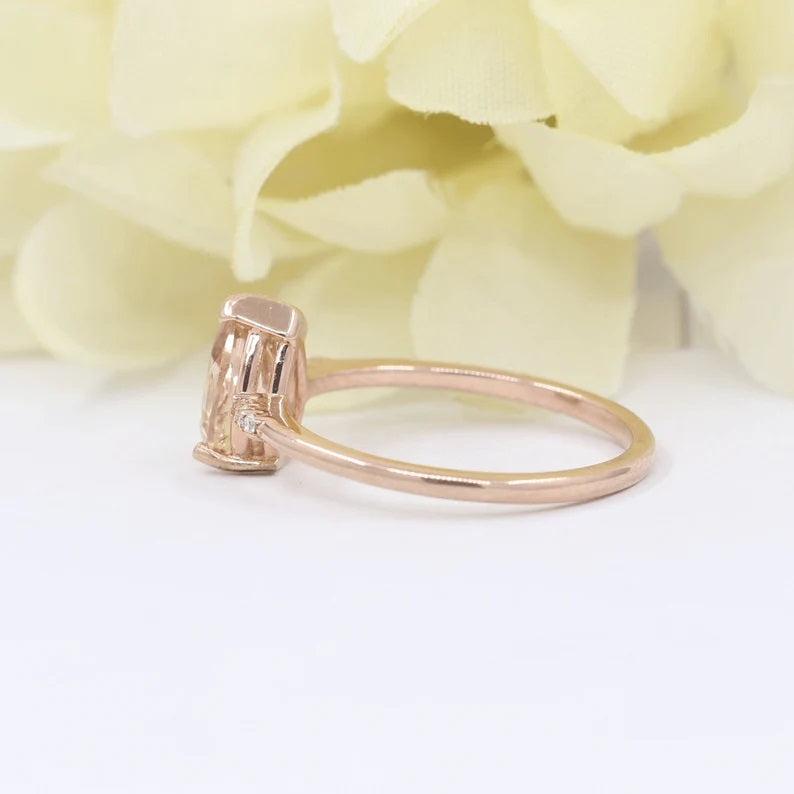 14K PEAR MORGANITE DIAMOND SOLITAIRE RING