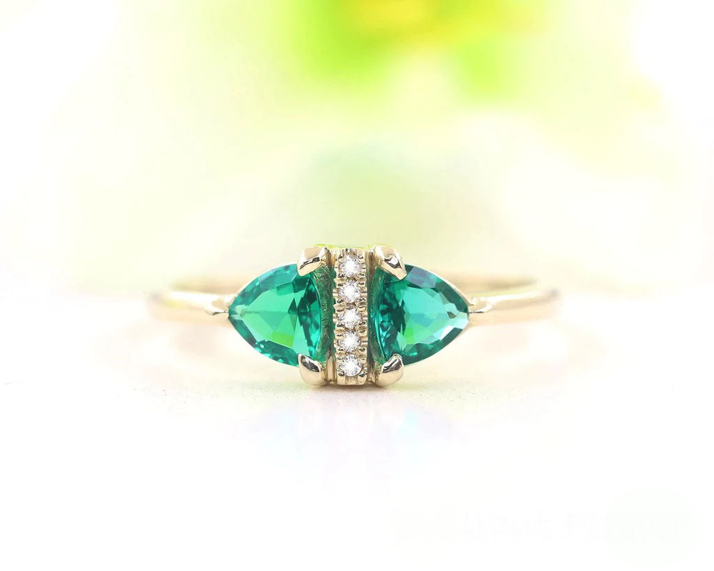 14K TRILLION LAB EMERALD DIAMOND RING