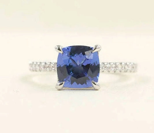 14K CUSHION TANZANITE DIAMOND RING