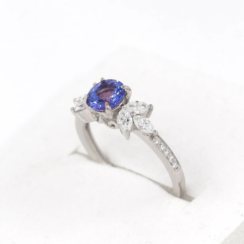 14K TANZANITE MARQUISE DIAMOND CLUSTER RING