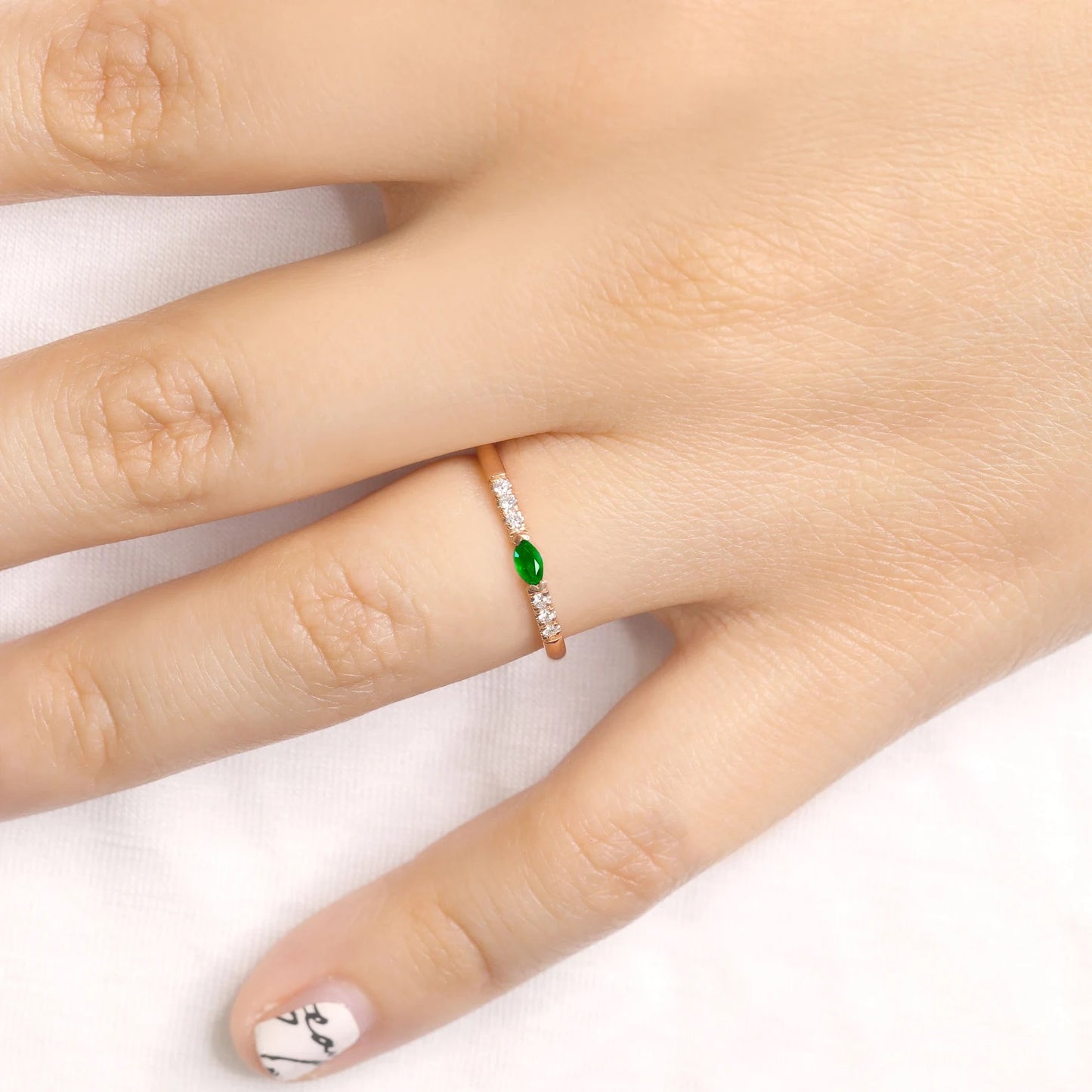 14K MARQUISE EMERALD DIAMOND BAND