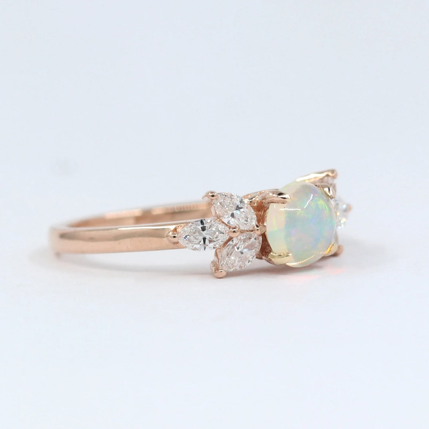 14K OPAL MARQUISE DIAMOND CLUSTER RING