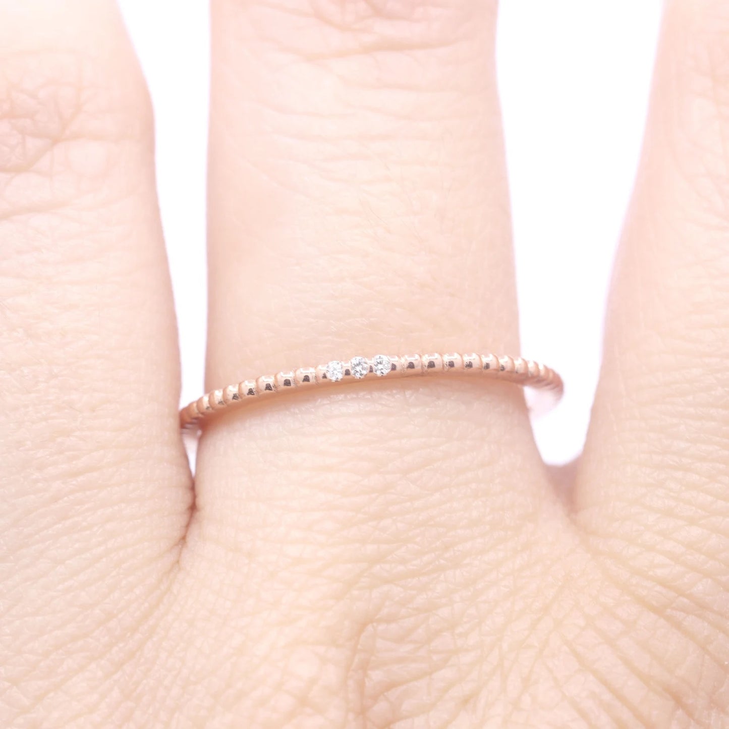 14K 3 DIAMOND BEADED 1.2MM BAND