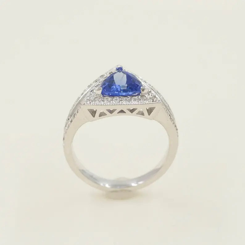 14K TRILLION TANZANITE DIAMOND HALO RING