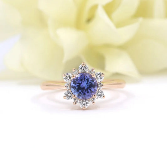 14K TANZANITE DIAMOND FLOWER RING