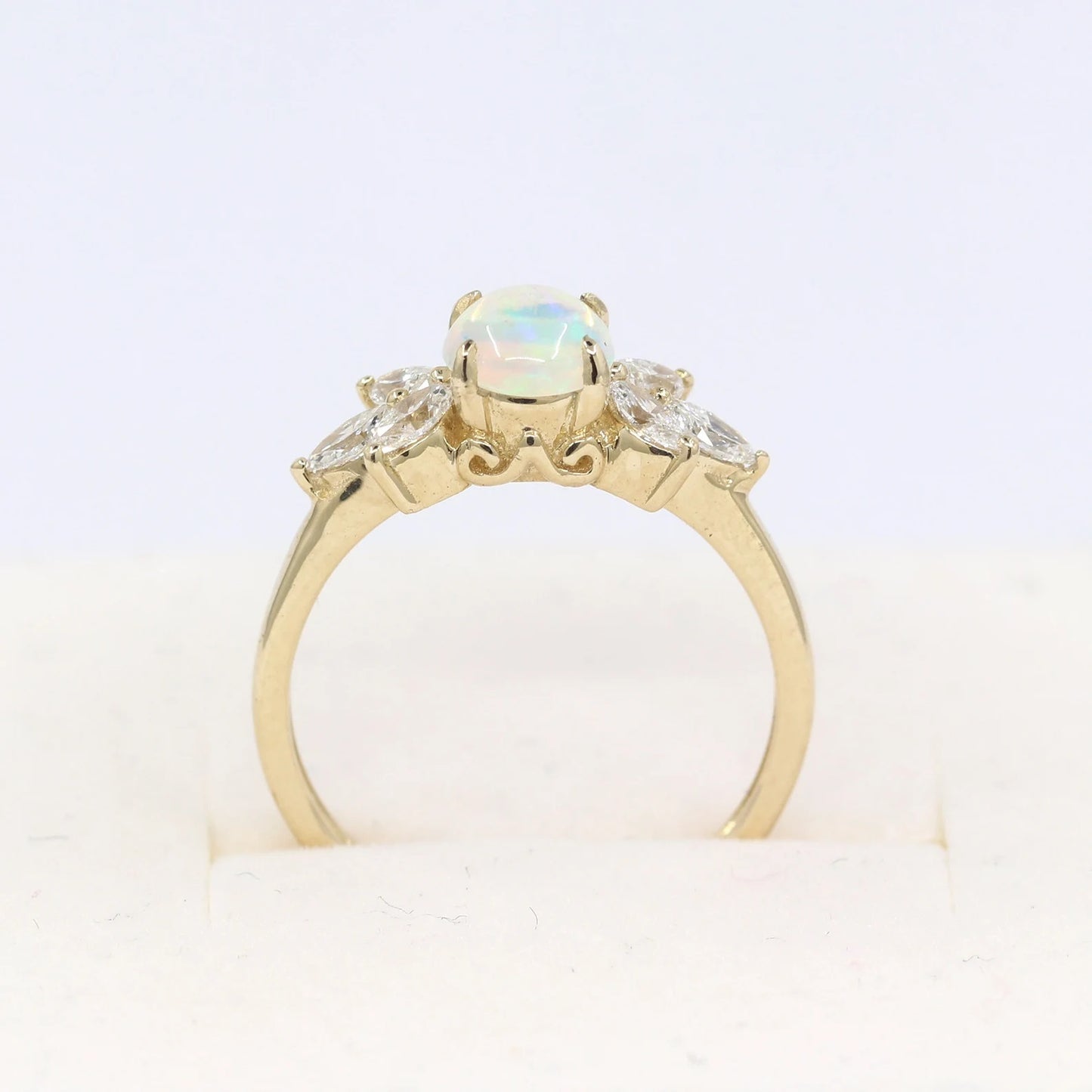 14K OPAL MARQUISE DIAMOND CLUSTER RING