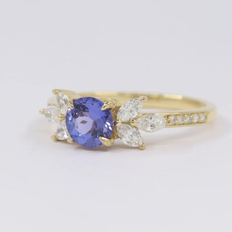 14K TANZANITE MARQUISE DIAMOND CLUSTER RING