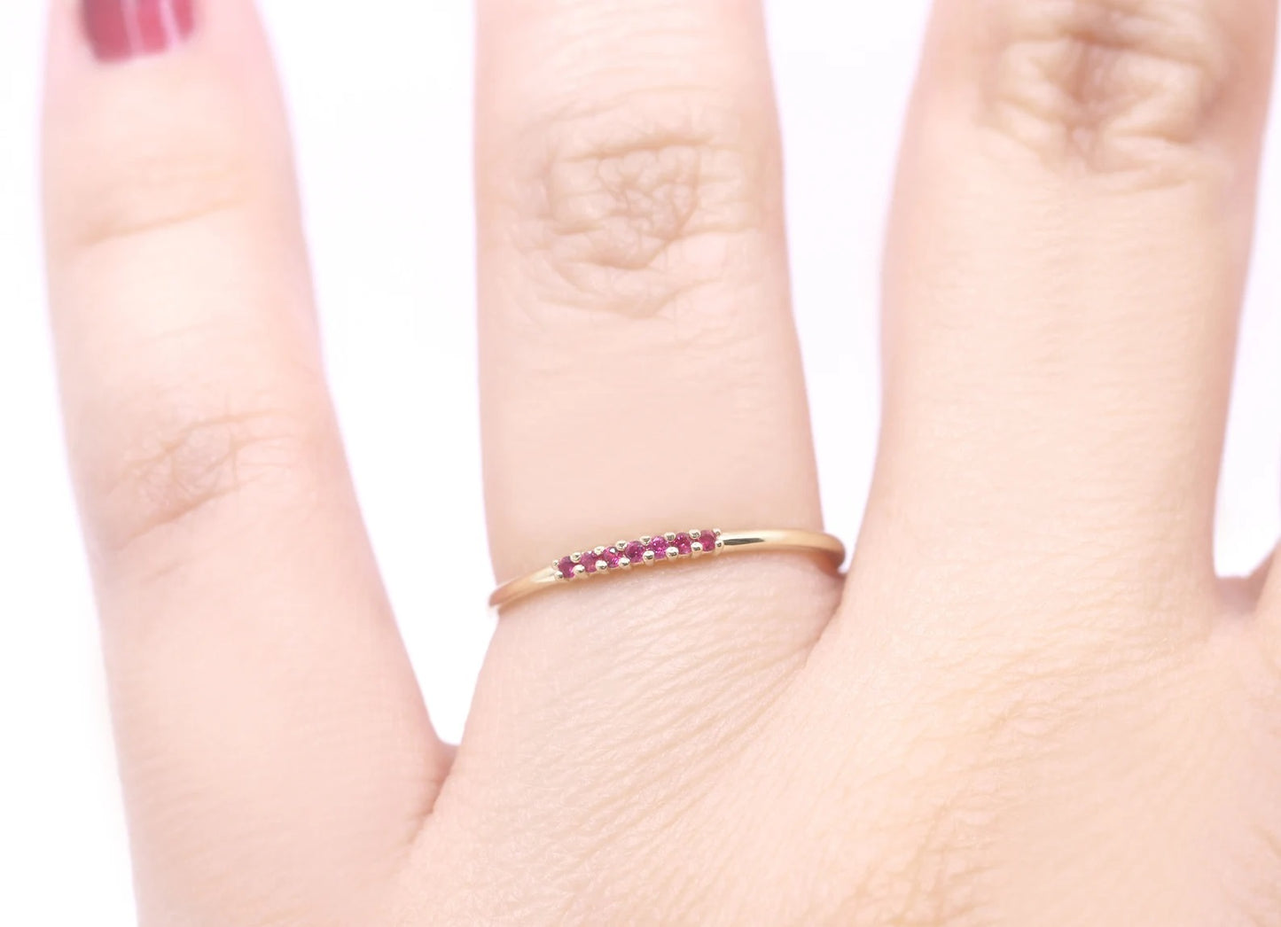 14K 7 RUBY 1.2MM BAND