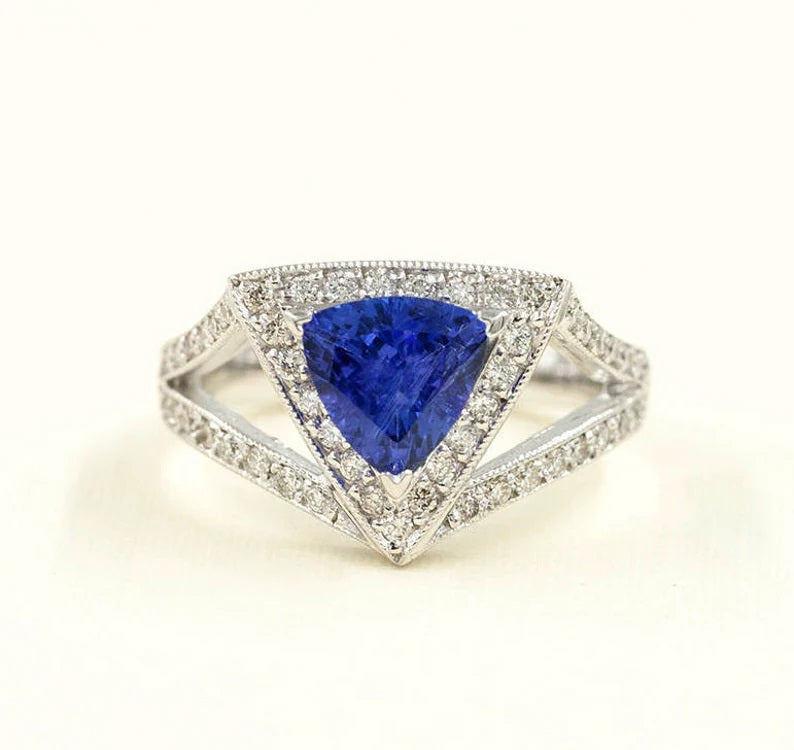 14K TRILLION TANZANITE DIAMOND HALO RING