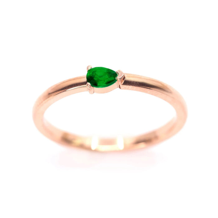 14K PEAR EMERALD SOLITAIRE RING