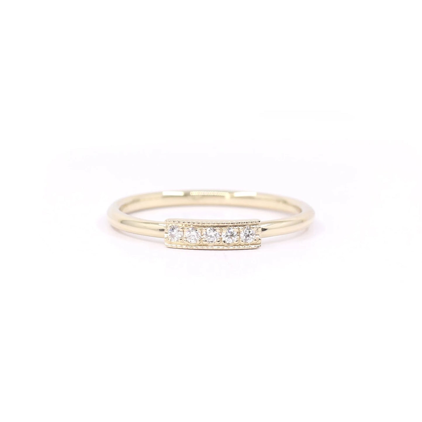 14K 0.05CT DIAMOND MINI BAR MILGRAIN BAND