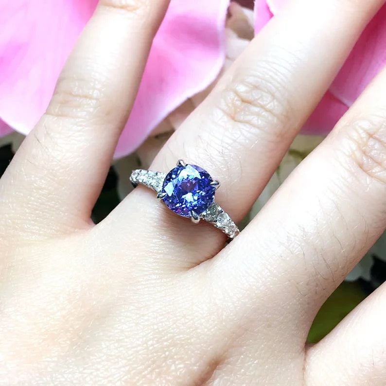 14K TANZANITE DIAMOND SOLITAIRE RING