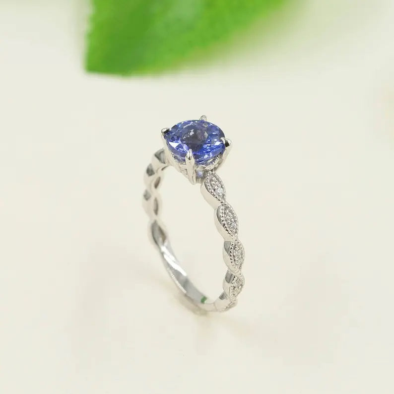 14K TANZANITE DIAMOND ART DECO RING