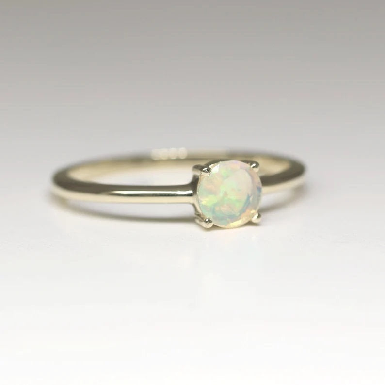 14K DIAMOND CUT OPAL SOLITAIRE RING