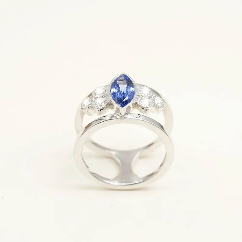 14K MARQUISE TANZANITE DIAMOND CLUSTER GUARD RING