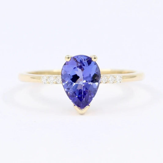 14K PEAR TANZANITE DIAMOND RING