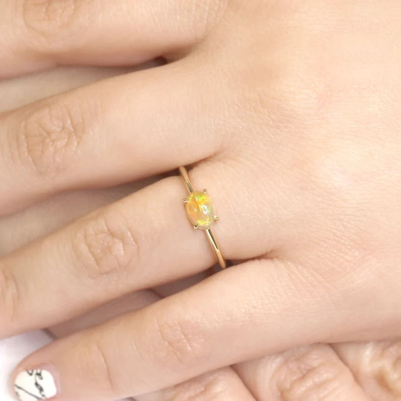 14K OVAL OPAL SOLITAIRE RING