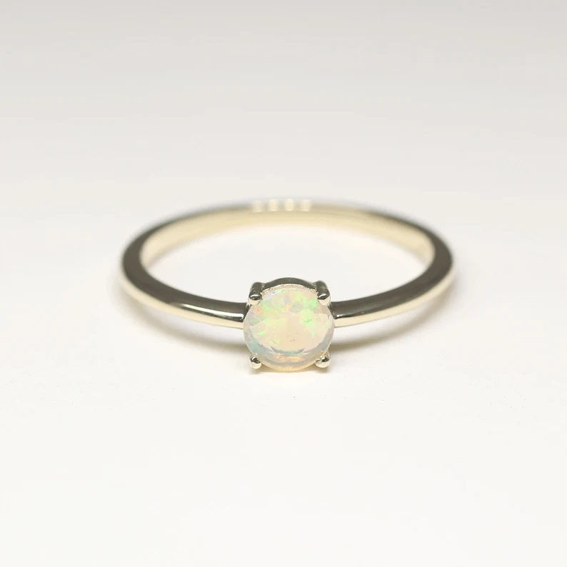 14K DIAMOND CUT OPAL SOLITAIRE RING