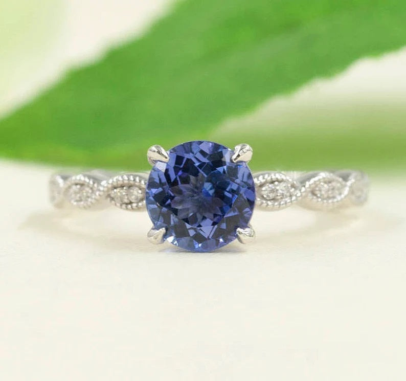 14K TANZANITE DIAMOND ART DECO RING